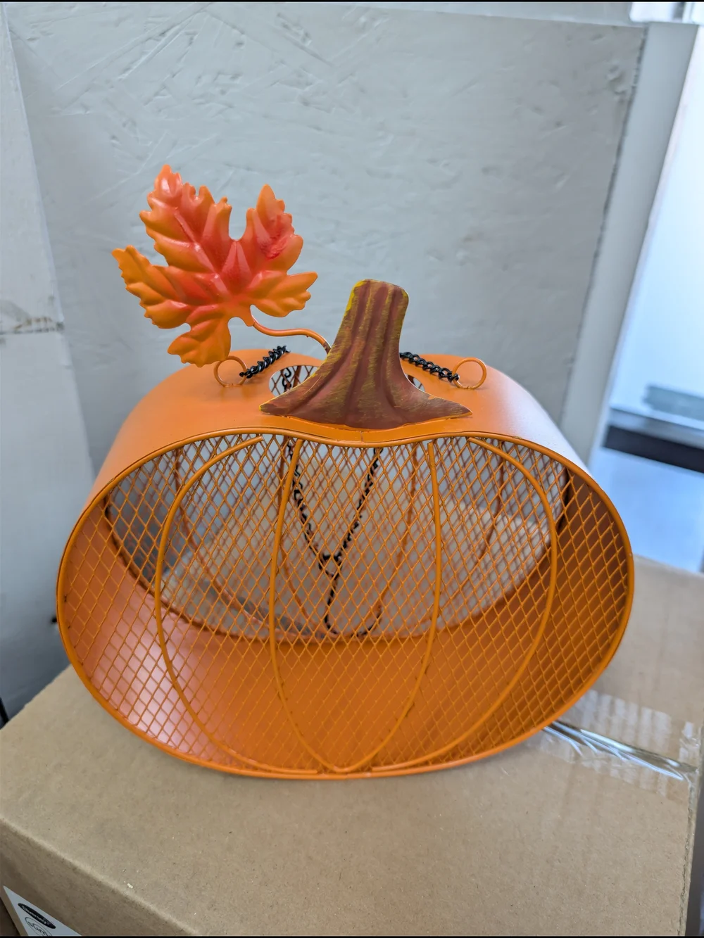 Decorative Orange Pumpkin Bird Feeder w/ Chain & Hook - Brand New
